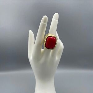 New ZARA Bold Red Resin Stone Open-Back Ring Statement Fits Sizes 7, 8, 9 | NWOT